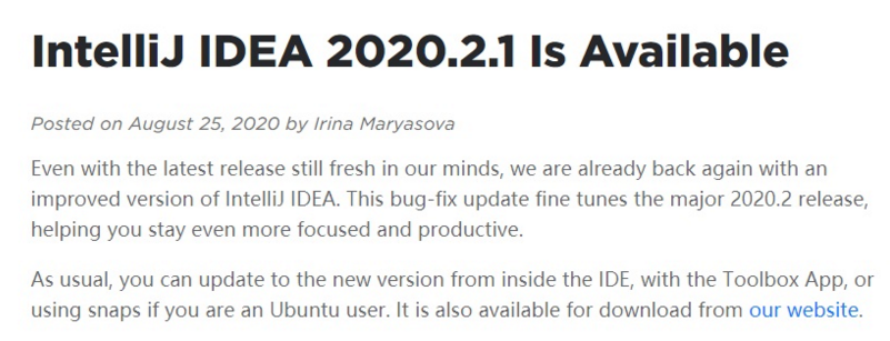 IntelliJ IDEA 2020.2.1 released