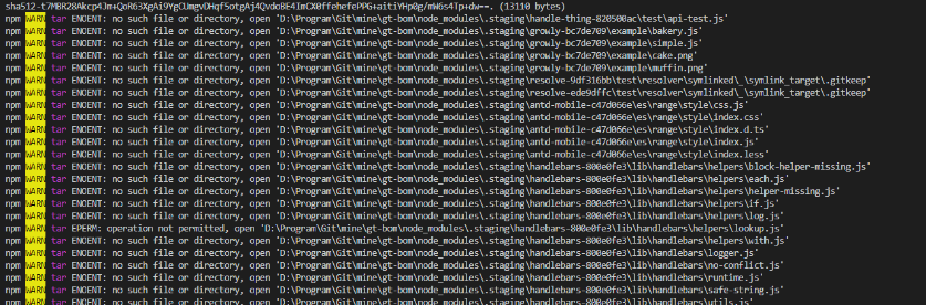 npm WARN tar ENOENT: no such file 