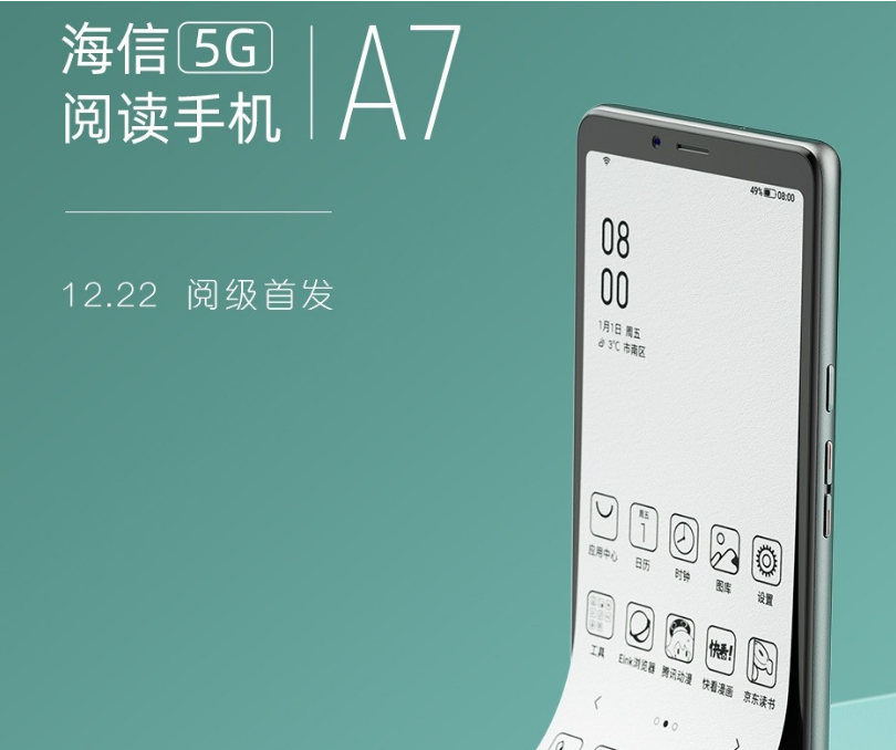 1999 元，海信 5G 阅读手机 A7 正式发布：虎贲 T7510 芯片+4770mAh 电池，支持微信读书